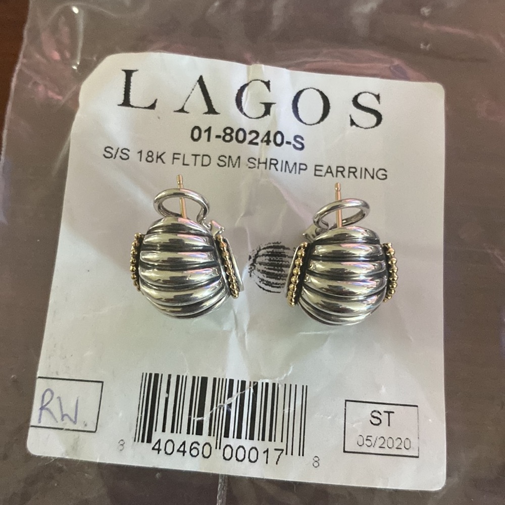 LAGOS CAVIAR STERLING Silver/925 18K Yellow Gold Shrimp Earrings
